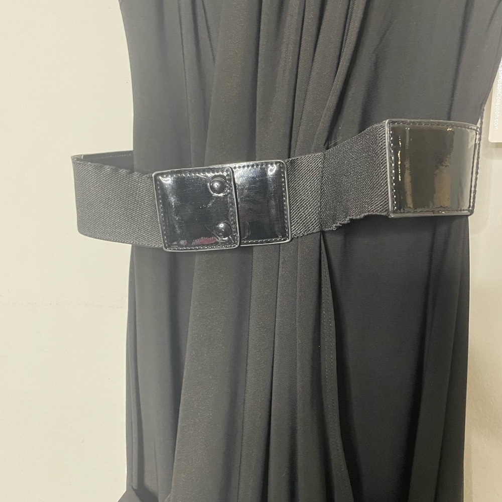 NWT Jessica Simpson Black Midi Dress with Belt Size 2 - Picture 7 of 10